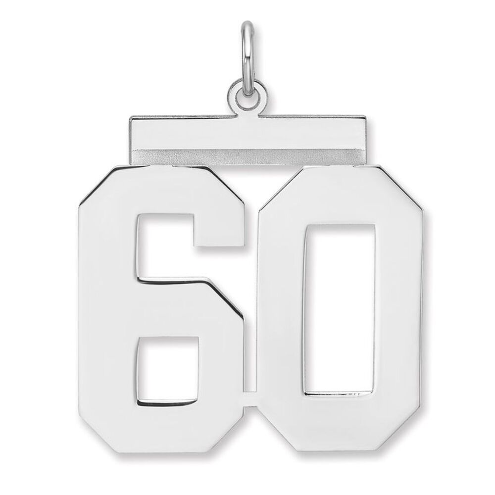 Sterling Silver, Athletic Collection, XL Polished Number 60 Pendant
